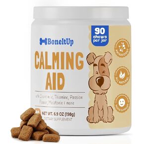 Pet Calming Chews for Dogs - Helps with Separation, Anxiousness, Thunderstorms & More - Natural Dog Calming Treats with Chamomile, L-Tryptophan & Melatonin for Balanced Mood & Sleep (90 Ct)