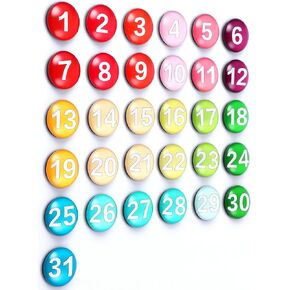 Large Magnetic Calendar Numbers, Colored Glass Calendar Magnets for Schedule Dry Erase Whiteboard, Magnetic Whiteboard, Refrigerator 1.37"(Dark Color)