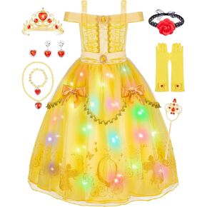 Meland Princess Dress for Girls - Light Up Princess Costume for Toddler Dress Up, Halloween Costumes for Girl 3-10 Years Old