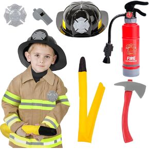 Fireman Costume for Kids 3 4 5, Toddler Dress Up Set with Firefighter Outfit & Fire Extinguisher, Pretend Play Toy for Boys Girls as Birthday Gift