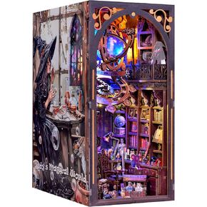 Book Nook, DIY Wooden Dollhouse Miniature Kit, LED Lights and Furniture Included, Magic Shop Miniature House, Book Nook Kit for Adults, Gifts for Family/Friends
