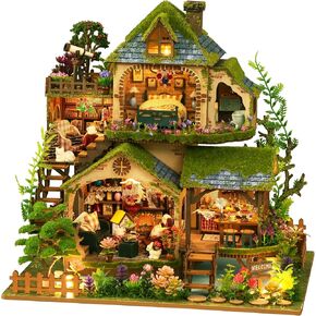DIY Miniature House Kit - Mini House Building Kit for Adults to Build, Wooden Miniature Dollhouse Kit with LED Light, Tiny Model Adult Crafts Doll House Miniature Kit, Unique Gift, Forest Adventure