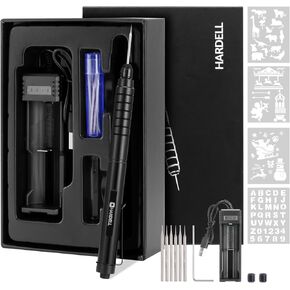 HARDELL Engraver Pen, Cordless Rechargeable Engraving Pen for Metal, Wood, Glass and Plastic- Engrave 50+ Surfaces - 37000RPM - Beginner Friendly - 6 Carving Bits & 4 Stencils