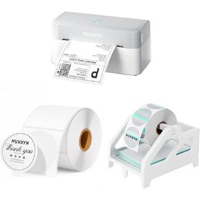 MUNBYN RW403B Bluetooth Shipping Label Printer+2 Inch Circle Thermal Sticker Labels+White Label Holder