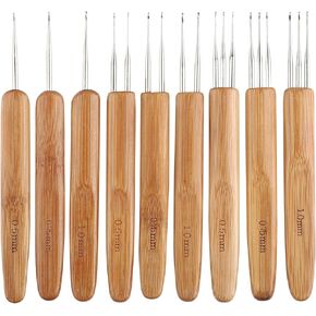 9Pcs Dreadlock Crochet Hook for Hair,Weaving Crochet Braid Hair Dreadlocks Needle for Braid Craft Bamboo Handle 0.5mm 0.75mm 1mm