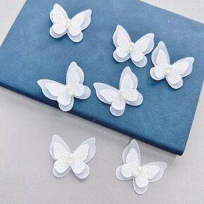 15pcs Pearl Organza Butterfly Embroidered Lace Trim,Double Layers Butterfly Wedding Appliques Sewing Lace for DIY Craft Wedding Bride Hair Dress Hat Accessories (Pink)