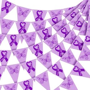 Gueevin 120 Pcs 100 ft Purple Pancreatic Cancer Awareness Decoration Purple Ribbon Paper Banner Public Activity Supplies for Domestic Violence Pancreatic Cancer Lupus Overdose Awareness Party Supplies