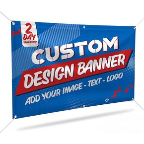 Custom Banners and Signs for Indoor Outdoor w/Any Image, Logo & Text Vinyl Banner | 5 Theme, 15 Font & 25 Background Options | Personalized Banners - 2x2