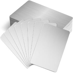 30 Pieces 304 Stainless Steel Metal Business Cards 0.8mm Thick Laser Engraving Stainless Plate for House Office Customer DIY Gift Plate, 3.4 x 2.1 Inch, Silver
