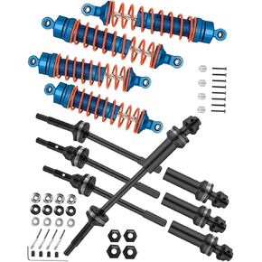 CVD Shock Absorbers Upgrade Parts for 1/10 Slash 4x4,Stampede 4x4,Rustler 4x4,Hoss 4x4,Front Rear 4PCS Steel #45 DriveShaft Axles w/Hex,Alloy Alumium Big Bore Shocks,Black & Navy Blue