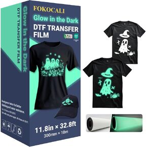Fokocali 11.8in x 32.8ft DTF Glow في لفة الفيلم المضيئة المظلمة ، قشر بارد للنسيج تي شيرت