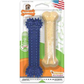 Nylabone Original Bone Flexi Chew Toy for Dogs, Flexible Dog Toys for Moderate & Gentle Chewers, Chicken Flavor, Medium - Up to 35 lbs, 2 Pack