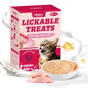 Lickable Cat Treats Healthy - Grain-Free Chicken&Cat Grass Flavor Kitten Snacks (24 Count) - Squeezable Up Cat Treats for Hairball Control&Gut Healthy