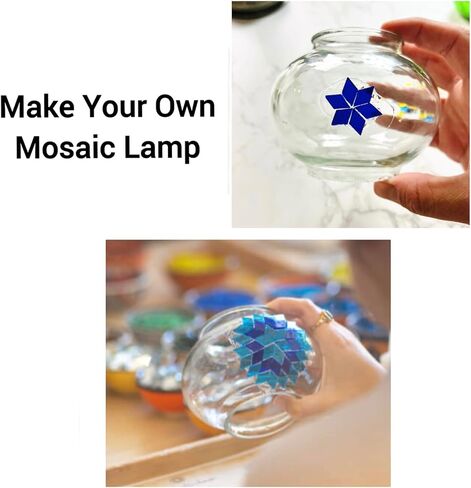 KRAFTSTORIES Turkish Mosaic Swan Neck Lamp Making Kit| DIY Colorful Glass Decorative Nightstand Table Light| Craft Kit |Make Your Own Lamp | Living Room Bedroom | Antique Bronze Base (Blue) in Kuwait