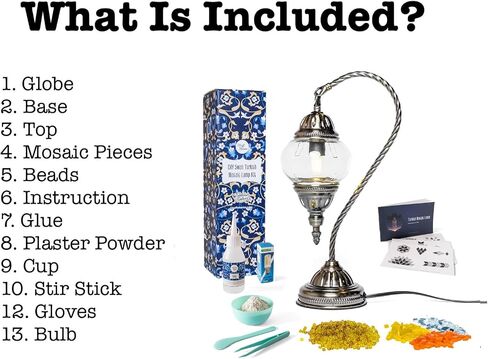 KRAFTSTORIES Turkish Mosaic Swan Neck Lamp Making Kit| DIY Colorful Glass Decorative Nightstand Table Light| Craft Kit |Make Your Own Lamp | Living Room Bedroom | Antique Bronze Base (Blue) in Saudi Arabia