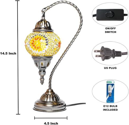 KRAFTSTORIES Turkish Mosaic Swan Neck Lamp Making Kit| DIY Colorful Glass Decorative Nightstand Table Light| Craft Kit |Make Your Own Lamp | Living Room Bedroom | Antique Bronze Base (Blue) in Saudi Arabia
