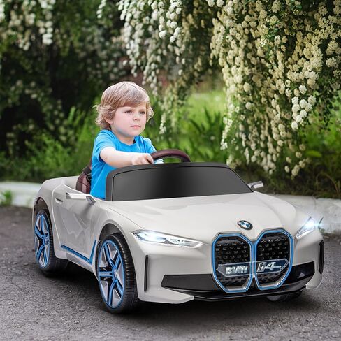 Aosom Electric Car for Kids, 12V Licensed BMW i4 Ride on Car with 2.4G Remote Control, Suspension System, Horn Honking, Music, Lights for Boys and Girls, White in Saudi Arabia
