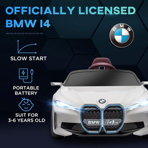 Aosom Electric Car for Kids, 12V Licensed BMW i4 Ride on Car with 2.4G Remote Control, Suspension System, Horn Honking, Music, Lights for Boys and Girls, White in Saudi Arabia