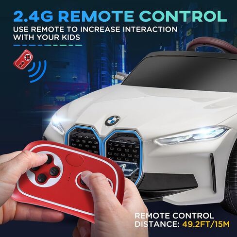 Aosom Electric Car for Kids, 12V Licensed BMW i4 Ride on Car with 2.4G Remote Control, Suspension System, Horn Honking, Music, Lights for Boys and Girls, White in Saudi Arabia