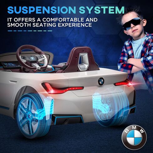 Aosom Electric Car for Kids, 12V Licensed BMW i4 Ride on Car with 2.4G Remote Control, Suspension System, Horn Honking, Music, Lights for Boys and Girls, White in Saudi Arabia