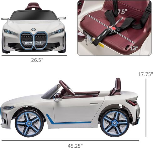 Aosom Electric Car for Kids, 12V Licensed BMW i4 Ride on Car with 2.4G Remote Control, Suspension System, Horn Honking, Music, Lights for Boys and Girls, White in Saudi Arabia