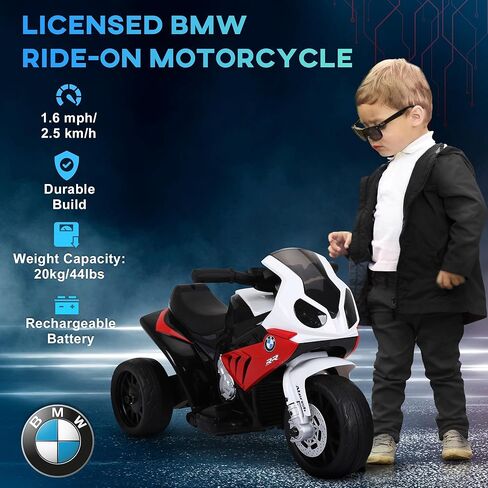 AOSOM 6V Kids Motorcycle BMW المرخصة ، دراجة نارية صغيرة مع المصباح ، الموسيقى ، دراجة نارية كهربائية 3 عجلات للأطفال ، هدية للبنين والبنات ، الأسود in Saudi Arabia