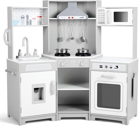 تلعب Joyldias Kids المطبخ ، الزاوية الخشبية المتظاهر ألعاب المطبخ المطبخ مع الأضواء والأصوات الواقعية ، فرن الميكروويف ، موزع المياه ، الهاتف ، بالوعة ، ملحقات الطهي ، للأعمار 3+ ، الوردي in Kuwait