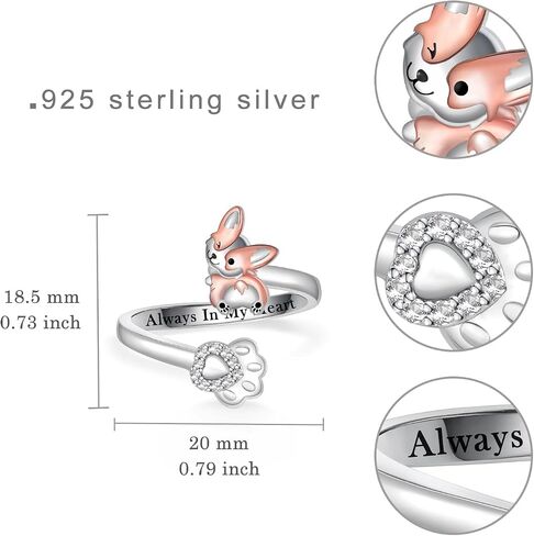 Feijiesi Pug Ring 925 Sterling Silver Cute Pug Adjustable Ring Dog Pug Jewelry Gifts for Women Girls in Saudi Arabia