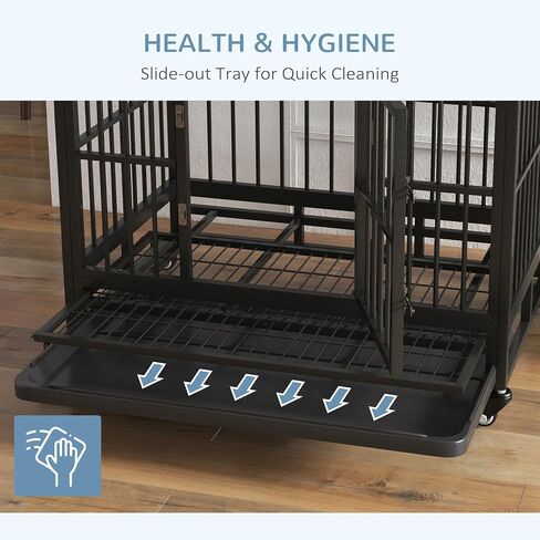 Pawhut 36 "Dick Dick Dog Crate Metal Cage Beteels مع عجلات قابلة للقفل وباب مزدوج ودرج قابل للإزالة والرمادي in Saudi Arabia