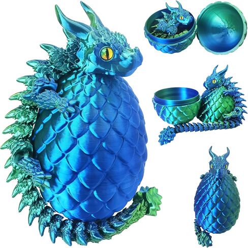 3D Printed Dragon Eggs with Dragon Inside, Large Articulated Dragon Toys with Eyes, Animal Fidget Toy Easter Surprise Eggs Home Decor Executive Desk Toy, Easter Gift for Kids (Red+Blue+Green) in Kuwait