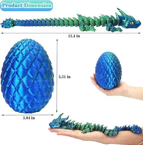 3D Printed Dragon Eggs with Dragon Inside, Large Articulated Dragon Toys with Eyes, Animal Fidget Toy Easter Surprise Eggs Home Decor Executive Desk Toy, Easter Gift for Kids (Red+Blue+Green) in Kuwait