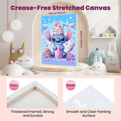 Cartoon Paint by Numbers Kit for Kids with Framed Canvas - with Wooden Easel, Easy Kids Paint by Number Kits Age 8-12, DIY Acrylic Oil Painting Kits with 4 Wooden Brushes Nice Gift Box (12x16 inch) in Kuwait
