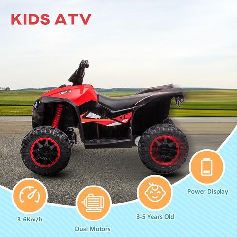 AOSOM 12V Kids ATV Quad Car مع وظيفة Forward & Backward ، Four Wheeler للأطفال مع عجلات مقاومة للارتداء ، والموسيقى ، والركوب الكهربائية على ATV للأطفال الصغار الذين تتراوح أعمارهم بين 3 سنوات ، باللون الأحمر in Saudi Arabia