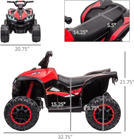 AOSOM 12V Kids ATV Quad Car مع وظيفة Forward & Backward ، Four Wheeler للأطفال مع عجلات مقاومة للارتداء ، والموسيقى ، والركوب الكهربائية على ATV للأطفال الصغار الذين تتراوح أعمارهم بين 3 سنوات ، باللون الأحمر in Saudi Arabia