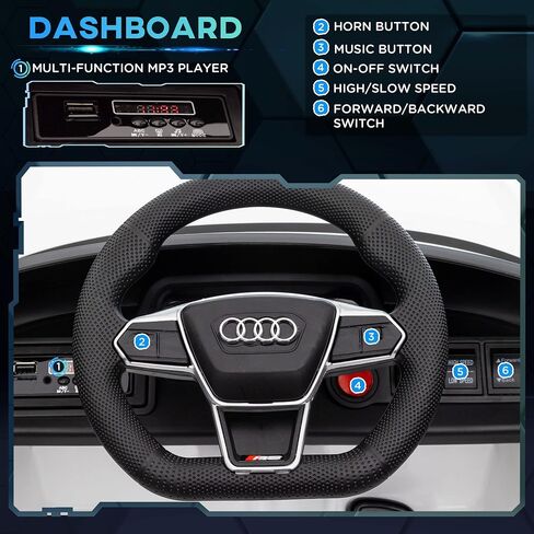 Aosom Kids Ride On Car ، 12V مرخصة من Audi RS E-Tron GT 3.1 ميل في الساعة للسيارات الكهربائية للأطفال ، لعبة ركوب للأولاد والبنات مع التحكم عن بعد ، 4 عجلات مع تعليق ، قرن ، الموسيقى ، الأضواء in Kuwait