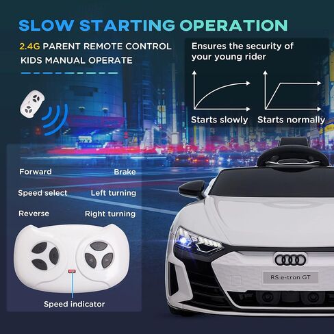 Aosom Kids Ride On Car ، 12V مرخصة من Audi RS E-Tron GT 3.1 ميل في الساعة للسيارات الكهربائية للأطفال ، لعبة ركوب للأولاد والبنات مع التحكم عن بعد ، 4 عجلات مع تعليق ، قرن ، الموسيقى ، الأضواء in Kuwait