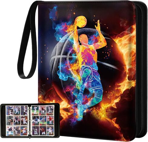 for 9 Pocket Trading Card Binder for 900 Cards - Large Capacity Card Collection Album Folder Double Sided Pocket with Zipper Basketball Design for Men Boys Teens for Sports Cards Game Cards in Kuwait