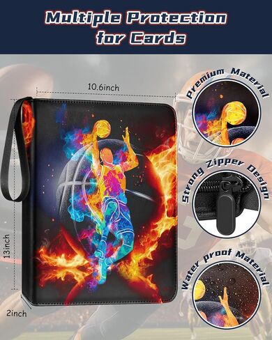 for 9 Pocket Trading Card Binder for 900 Cards - Large Capacity Card Collection Album Folder Double Sided Pocket with Zipper Basketball Design for Men Boys Teens for Sports Cards Game Cards in Kuwait