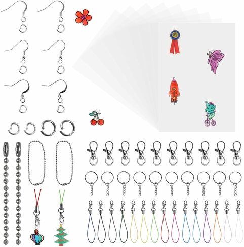 مجموعة سلسلة مفاتيح من البلاستيك المنكمش بالحرارة من بافيل، 206 قطعة من مجموعات الأوراق المنكمشة للانكماش، بما في ذلك 20 قطعة من أوراق الورق المنكمشة، وإكسسوارات سلاسل المفاتيح، ثقب للحرف اليدوية وحلي سلاسل المفاتيح in Kuwait