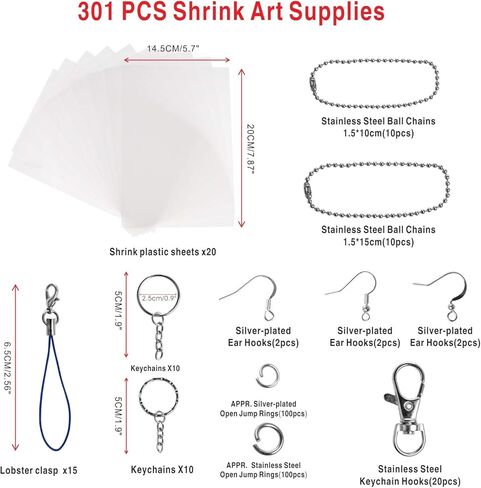 مجموعة سلسلة مفاتيح من البلاستيك المنكمش بالحرارة من بافيل، 206 قطعة من مجموعات الأوراق المنكمشة للانكماش، بما في ذلك 20 قطعة من أوراق الورق المنكمشة، وإكسسوارات سلاسل المفاتيح، ثقب للحرف اليدوية وحلي سلاسل المفاتيح in Kuwait