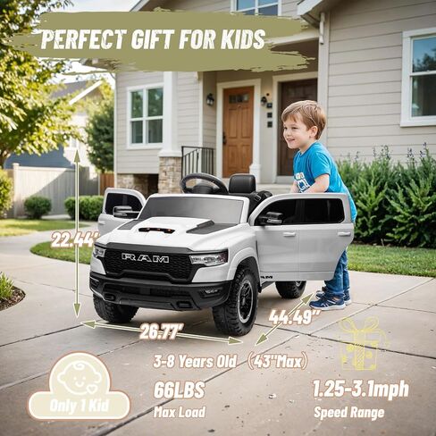 Ram 1500 Ride On Toys for Kids 4-8 ، ركوب على شاحنة صغيرة للأطفال الصغار مع التحكم عن بعد ، سيارة بطارية 12 فولت مع الجذع ، البلوتوث ، الموسيقى ، حزام الأمان (أسود) in Kuwait