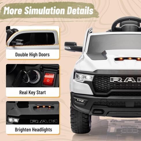 Ram 1500 Ride On Toys for Kids 4-8 ، ركوب على شاحنة صغيرة للأطفال الصغار مع التحكم عن بعد ، سيارة بطارية 12 فولت مع الجذع ، البلوتوث ، الموسيقى ، حزام الأمان (أسود) in Kuwait