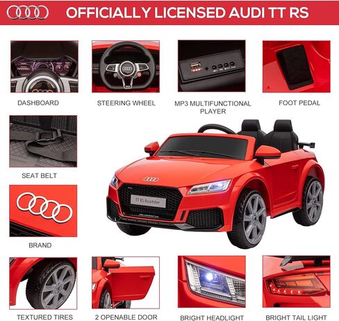 AOSOM 6V Kids Ride Electric Ride On Car ، Audi TT RS المرخصة مع نظام التعليق والتحكم عن بعد ، القرن ، 5 أغاني ، أضواء ، مشغل mp3 - أسود in Saudi Arabia