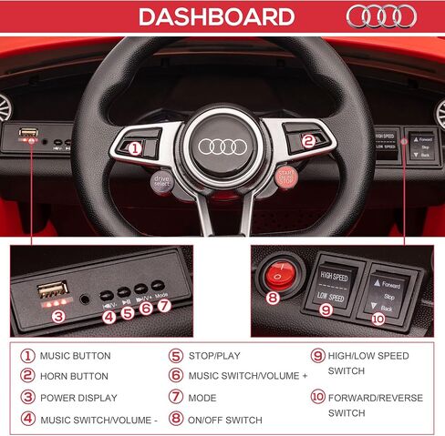 AOSOM 6V Kids Ride Electric Ride On Car ، Audi TT RS المرخصة مع نظام التعليق والتحكم عن بعد ، القرن ، 5 أغاني ، أضواء ، مشغل mp3 - أسود in Saudi Arabia