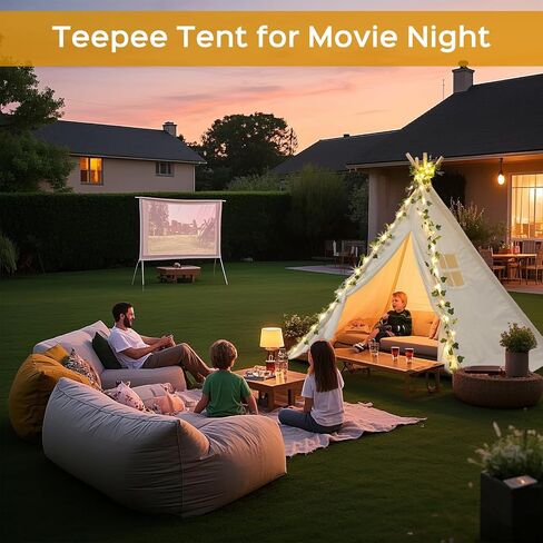 Kids Teepee Tent - 64" 100% Cotton Playhouse for Toddlers, Girls & Boys | Indoor/Outdoor Play Tent with LED Vine Lights, 3D Campfire & Stable Wood Poles Birthday Party | Reading Nook in Saudi Arabia