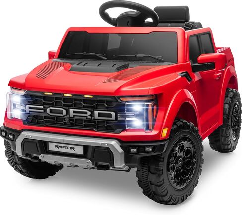 ENYOPRO 12V Licensed Ford F-150 Raptor Electric Car for Kids, Toddler Ride On Truck w/Remote Control, Kids Ride On Toys w/LED Lights, Bluetooth, Radio, Seat Belt, Soft Start, Rear Storage (White) in Kuwait