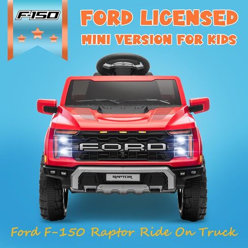 ENYOPRO 12V Licensed Ford F-150 Raptor Electric Car for Kids, Toddler Ride On Truck w/Remote Control, Kids Ride On Toys w/LED Lights, Bluetooth, Radio, Seat Belt, Soft Start, Rear Storage (White) in Kuwait