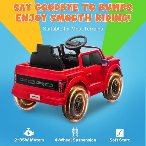 ENYOPRO 12V Licensed Ford F-150 Raptor Electric Car for Kids, Toddler Ride On Truck w/Remote Control, Kids Ride On Toys w/LED Lights, Bluetooth, Radio, Seat Belt, Soft Start, Rear Storage (White) in Kuwait