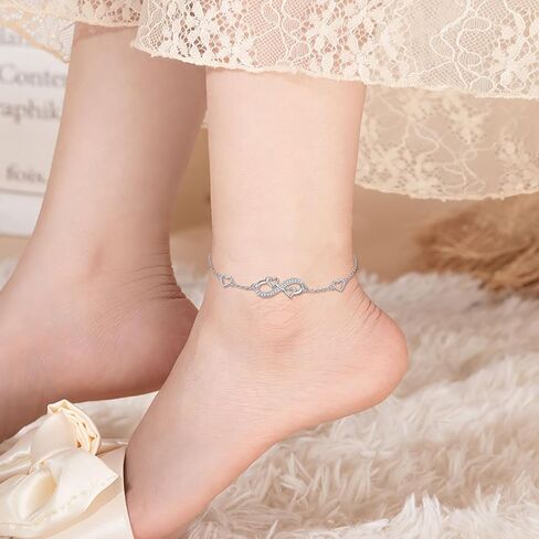 Evil Eye Anklet Sterling Silver Hamsa Fatima Double Layered Blue Eye Charm Adjustable Protection Amulet Anklet Religious Christian Jewelry Gifts for Women in Saudi Arabia