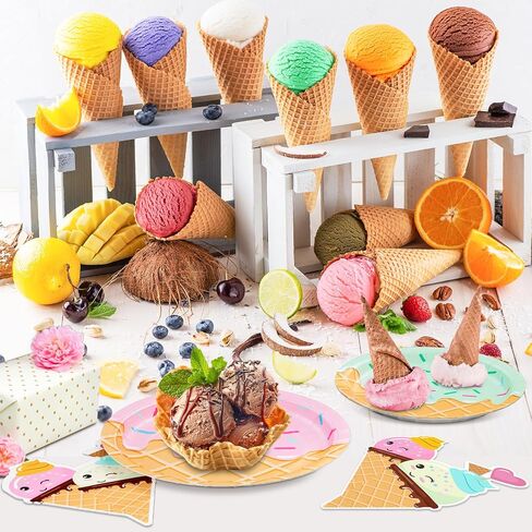 DYLIVeS 48 Pcs Ice Cream Birthday Party Plates and Napkins Kit, Ice Cream Theme Tableware Set Snow Cones Party Table Decorations Supplies, Disposable 9'' and 7'' Paper Plates, Napkins, Serves 16 in Saudi Arabia